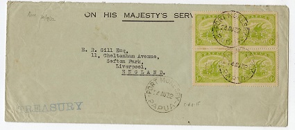 PAPUA - 1932 OHMS cover to UK with 1/2d 