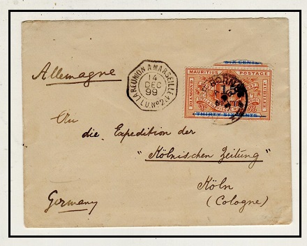 MAURITIUS - 1899 15c on 36c surcharge cover to Germany.