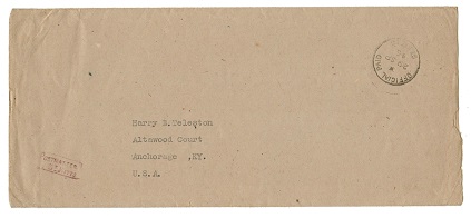 ST.KITTS - 1945 stampless cover addressed to USA with scarce OFFICIAL PAID/ST.KITTS cds.