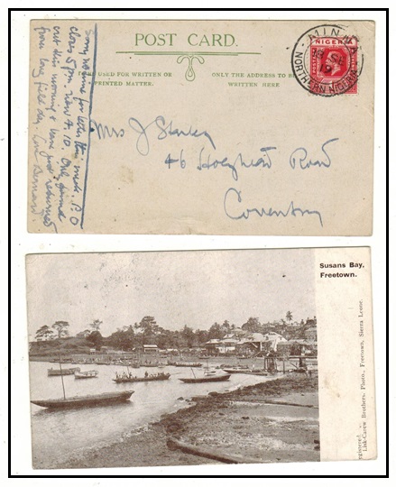 NIGERIA - 1919 1d rate use of postcard to UK used at MINNA/NORTHERN NIGERIA.