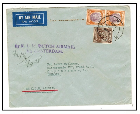 SINGAPORE - 1938 65c rate cover to Denmark struck 