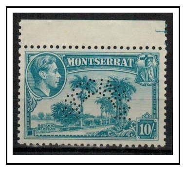 MONTSERRAT - 1948 10/- pale blue U/M PERFORATED SPECIMEN example. SG 111.
