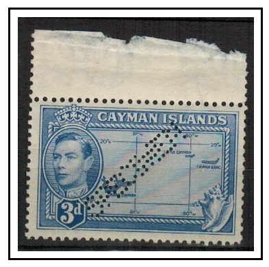 CAYMAN ISLANDS - 1947 3d bright blue U/M PERFORATED SPECIMEN example.  SG 121a.
