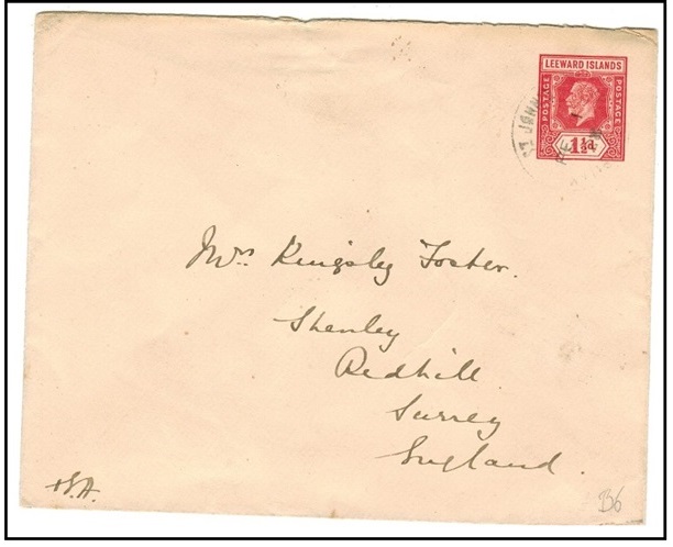 ANTIGUA - 1926 1 1/2d red PSE of Leeward Islands used at ST.JOHNS/ANTIGUA.  H&G 6.
