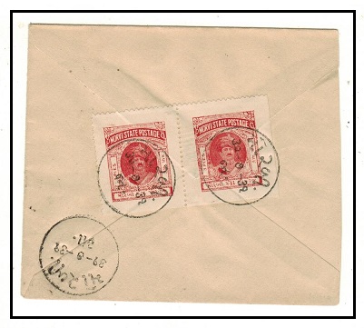 INDIA - 1930 (circa) 3p deep red (x2) local cover.