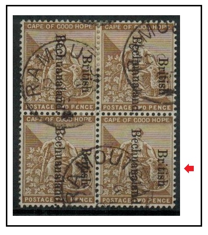 BECHUANALAND - 1893 2d bistre block of four cancelled RAMOUTSA.  SG 39.