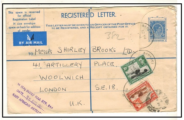 K.U.T. - 1951 30c blue RPSE (size H) uprated to UK used at NANYUKI.  H&G 7a.