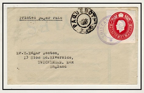 TRISTAN DA CUNHA - 1936 (circa) GB 1d postal stationery cut out on PAQUEBOT cover to UK.