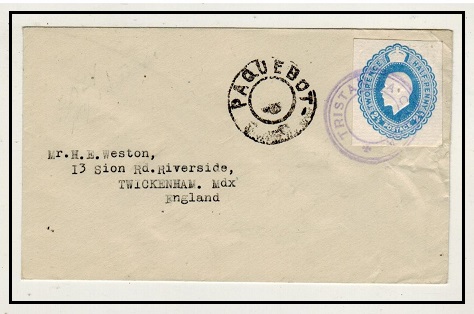 TRISTAN DA CUNHA - 1936 (circa) GB 2 1/2d postal stationery cut out on PAQUEBOT cover to UK.