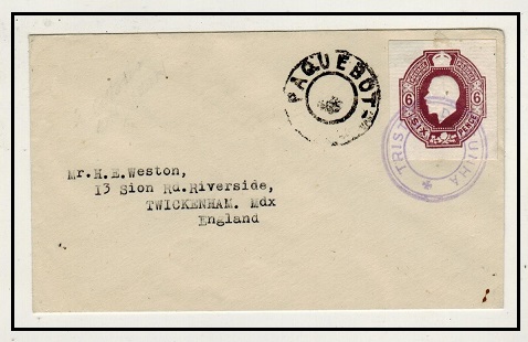 TRISTAN DA CUNHA - 1936 (circa) GB 6d postal stationery cut out on PAQUEBOT cover to UK.