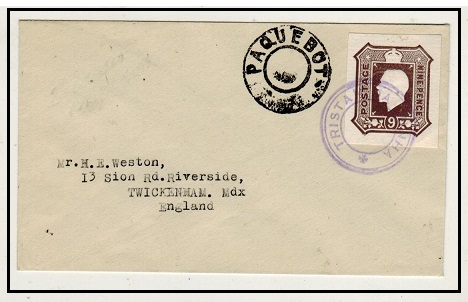 TRISTAN DA CUNHA - 1936 (circa) GB 9d postal stationery cut out on PAQUEBOT cover to UK.