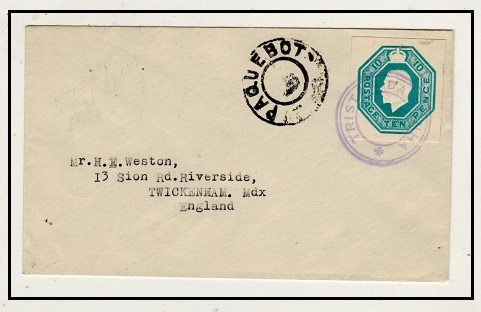 TRISTAN DA CUNHA - 1936 (circa) GB 9d postal stationery cut out on PAQUEBOT cover to UK.