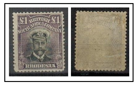 RHODESIA - 1913 £1 black and violet mint.  SG 243.