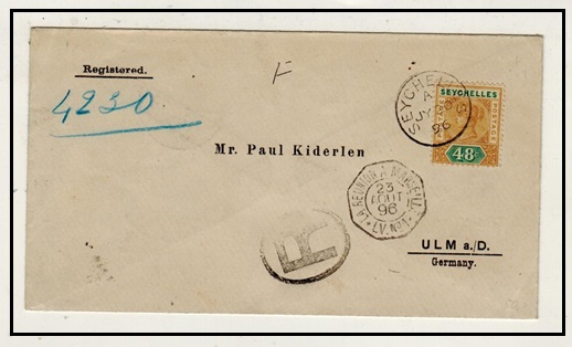 SEYCHELLES - 1896 48c rate registered cover to Germany.