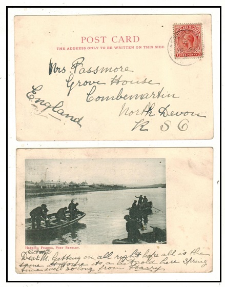 FALKLAND ISLANDS - 1914 1d rate postcard use to USA used at PORT STANLEY.