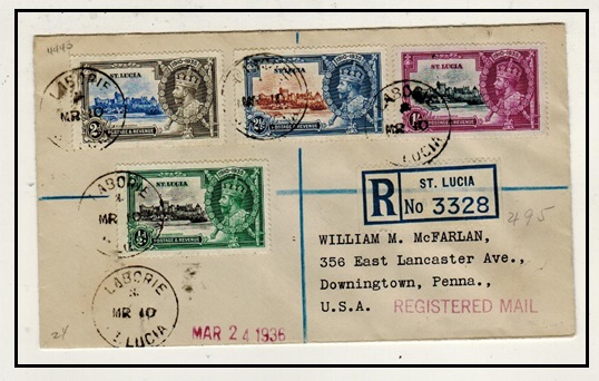 ST.LUCIA - 1936 registered cover to USA with 