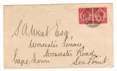 NYASALAND - 1920 2d rate cover to Cape Town used at FORT JOHNSON.