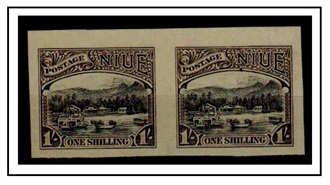 NIUE - 1920 1/- IMPERFORATE PLATE PROOF pair.