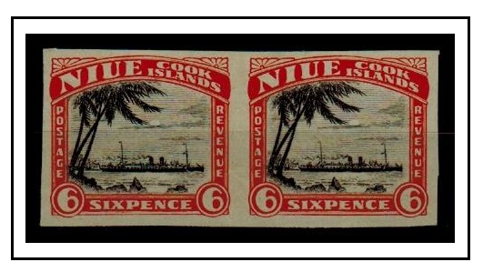NIUE - 1932 6d IMPERFORATE PLATE PROOF pair.