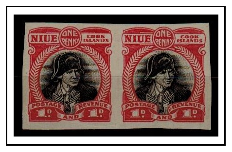 NIUE - 1932 1d IMPERFORATE PLATE PROOF pair.