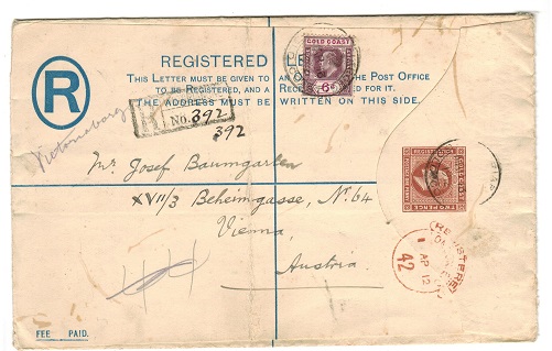 GOLD COAST - 1904 2d+1d RPSE (size H) to Austria with 6d added used from VICTORIABORG.  H&G 8b.