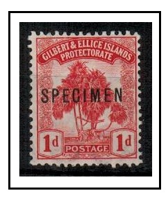 GILBERT AND ELLICE IS - 1911 1d carmine mint SPECIMEN.  SG 9.