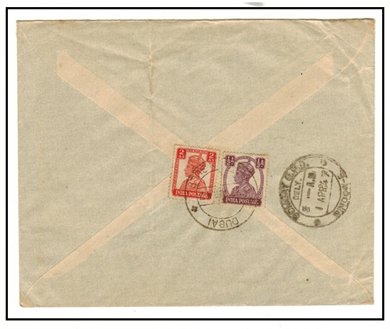 BR.P.O.IN E.A. - 1947 2 1/2a rate cover used in DUBAI.