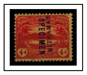 SOLOMON ISLANDS - 1911 4d red on yellow mint SPECIMEN with additional UNTRAMAR handstamp. 