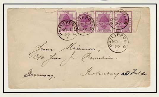 ORANGE FREE STATE - 1897 1d (x4) on cover to Germany used at PHILIPPOLIS.