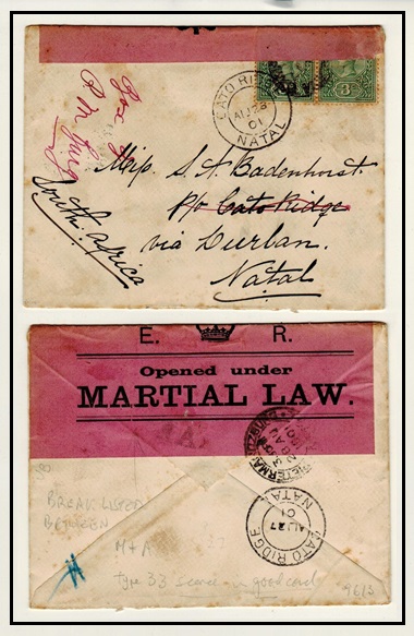 CEYLON - 1901 6c rate cover to Natal with Boer War censor label applied.