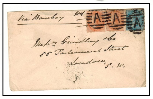 INDIA - 1883 4 1/2a rate cover to UK cancelled by 