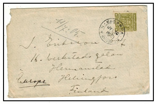 RHODESIA - 1905 4d rate cover to Finland used at KASAMPA.