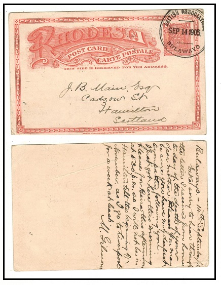 RHODESIA - 1899 1d brick red PSC to UK used at 