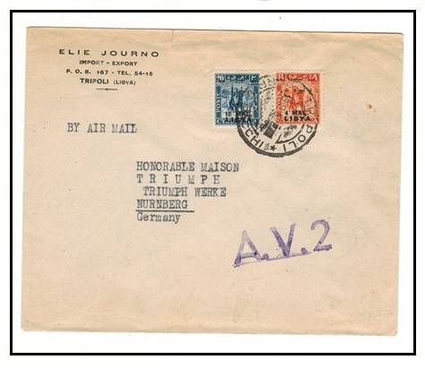 CYRENAICA (Libya) - 1952 14mal overprint rate cover to Germany used at TRIPOLI with 