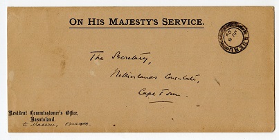 BASUTOLAND - 1909 stampless OHMS cover to Cape Town cancelled MASERU.