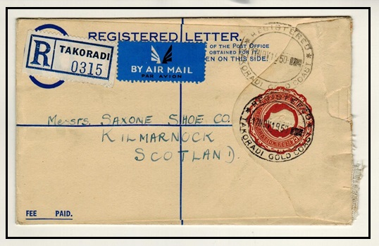 GOLD COAST - 1938 3d brown RPSE (size G) uprated to UK used at TAKORADI.  H&G 12b.