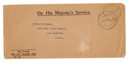 COOK ISLANDS - 1941 OFFICIAL PAID h/s on OHMS cover to USA from RAROTONGA.