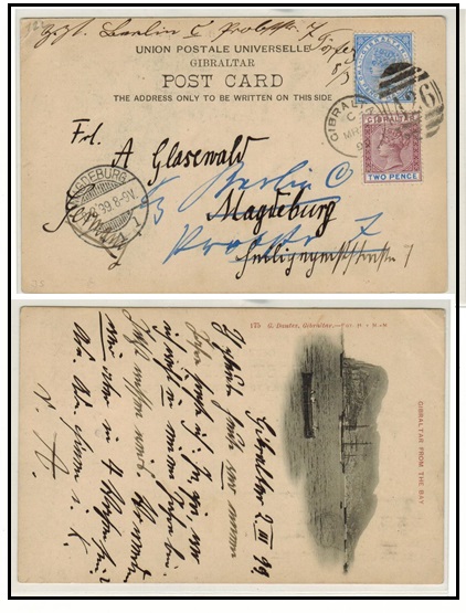 GIBRALTAR - 1899 4 1/2d rate use of postcard to Germany. 