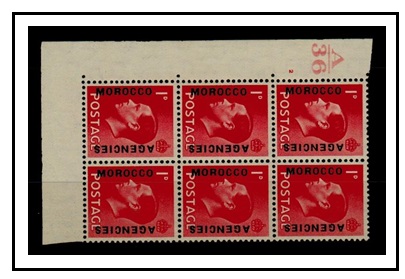 MOROCCO AGENCIES - 1936 1d scarlet A/36 PLATE 6 fine mint block of six.  SG 75.