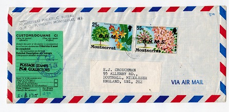 MONTSERRAT - 1977 25c+55c OHMS stamps on cover to UK.