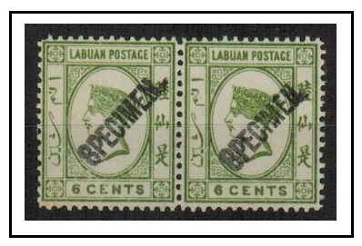 LABUAN - 1892 6c bright green mint pair handstamped SPECIMEN in black.