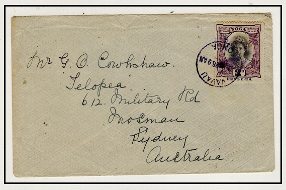 TONGA - 1926 2d rate cover to Australia cancelled VAVAU in 