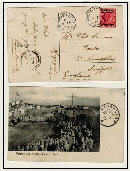 MOROCCO AGENCIES - 1910 1d rate postcard use to UK used at BPO MAZAGAN.