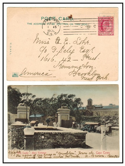 CAPE OF GOOD HOPE - 1906 1d rate postcard use to USA cancelled by 