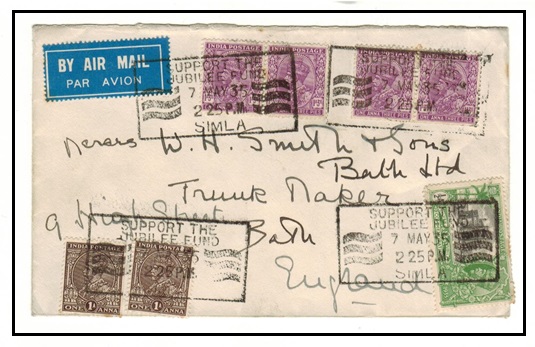 INDIA - 1935 cover to UK struck by boxed 