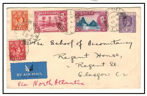 ST.LUCIA - 1936 1d violet PSE uprated to UK.  H&G 2.