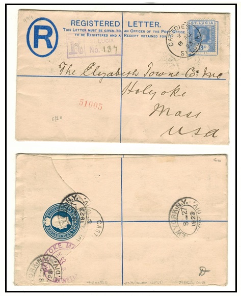 ST.LUCIA - 1912 2d blue RPSE uprated to USA.  H&G 3.