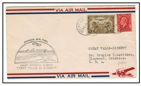 CANADA - 1933 first flight cover from Great Falls to Bissett.