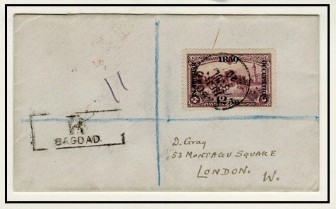 IRAQ - 1920 12an on 5pi rate registered cover to UK.