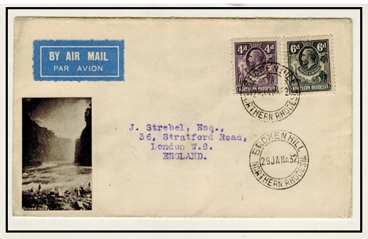 NORTHERN RHODESIA - 1932 first flight cover from BROKEN HILL to UK.